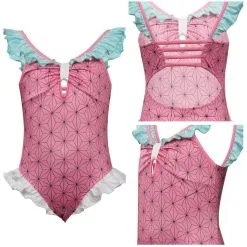 New Cosplaysky Kids Girls Kamado Nezuko Cosplay Costumes Jumpsuit Swimsuit