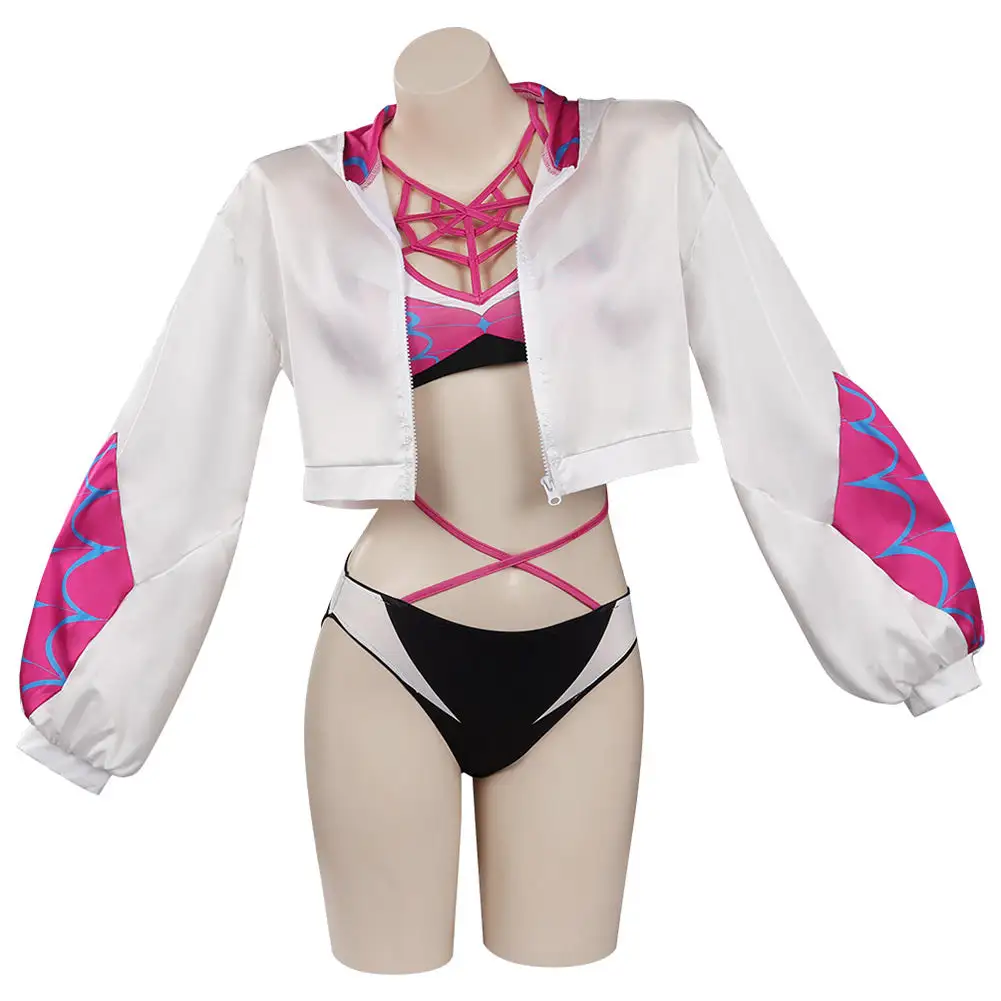 CosplaySky Spider-Man: Across The Spider-Verse Gwen Stacy Cosplay CostumeTop Shorts Cloak Swimsuit Outfits Halloween Carnival Suit