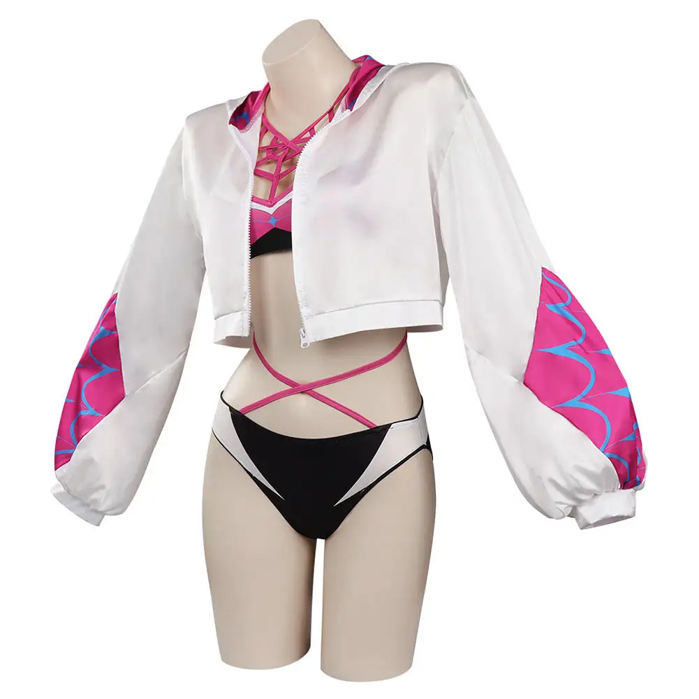 CosplaySky Spider-Man: Across The Spider-Verse Gwen Stacy Cosplay CostumeTop Shorts Cloak Swimsuit Outfits Halloween Carnival Suit - Image 3