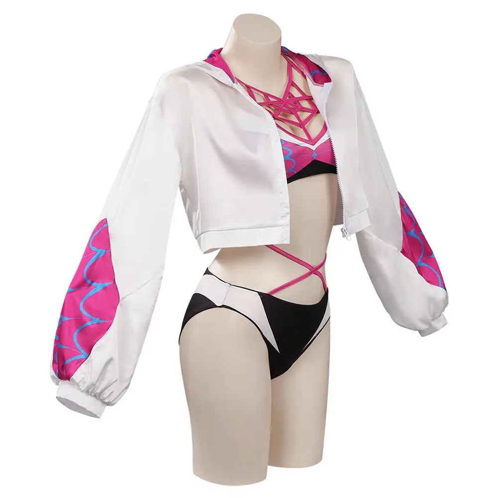 CosplaySky Spider-Man: Across The Spider-Verse Gwen Stacy Cosplay CostumeTop Shorts Cloak Swimsuit Outfits Halloween Carnival Suit - Image 5