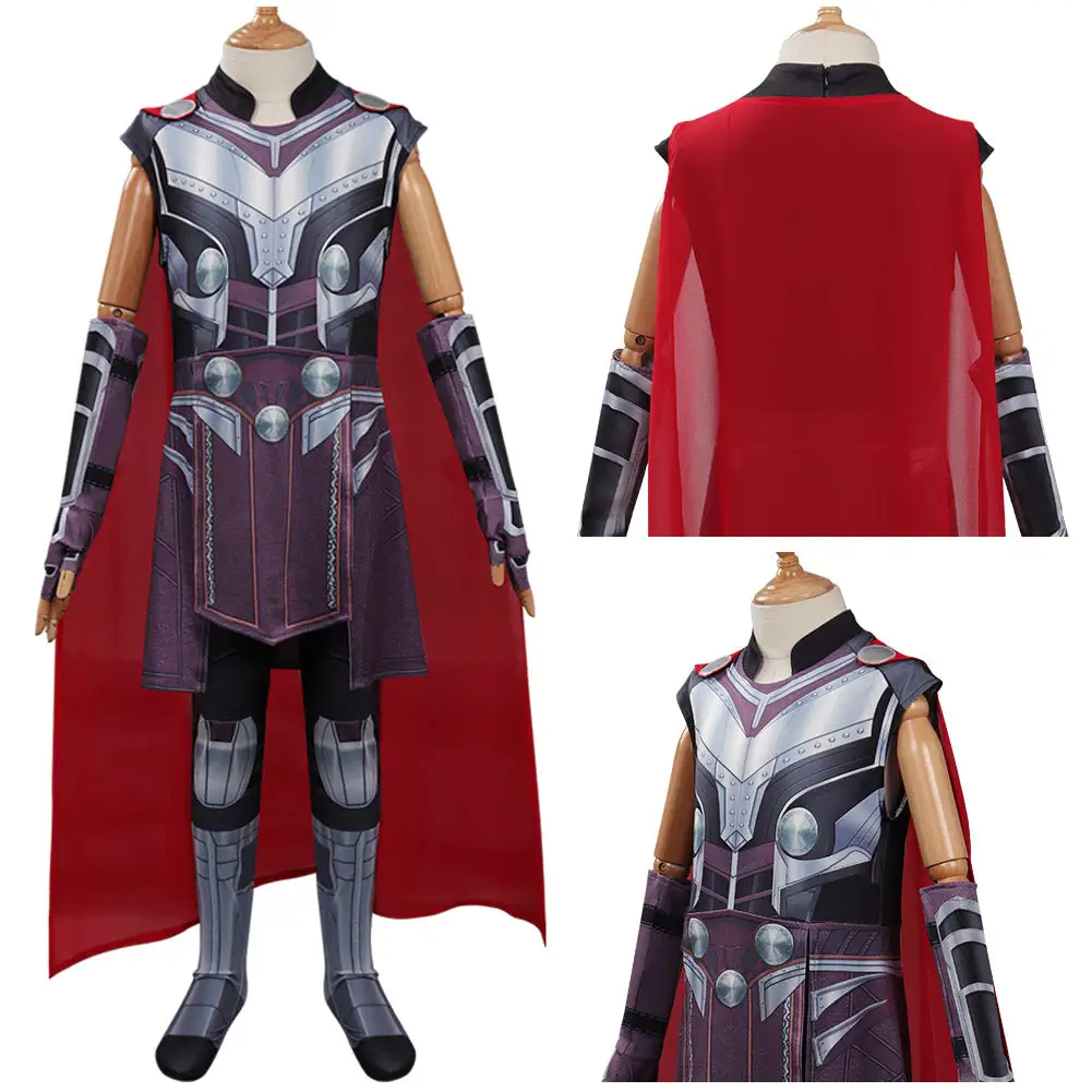 CosplaySky Kids Children Thor: Love And Thunder Thor Cosplay Costume Jumpsuit Cloak Outfits Halloween Carnival Suit - Image 2
