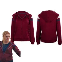 NewCosplay WandaVision Scarlet Witch Hoodie Zip Up Jacket Coat Halloween Carnival Suit Cosplay Costume