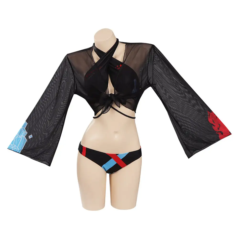 Fansholiday Todoroki Shoto Original Design Cosplay Bikini Top Shorts Cloak Swimsuit - Image 2