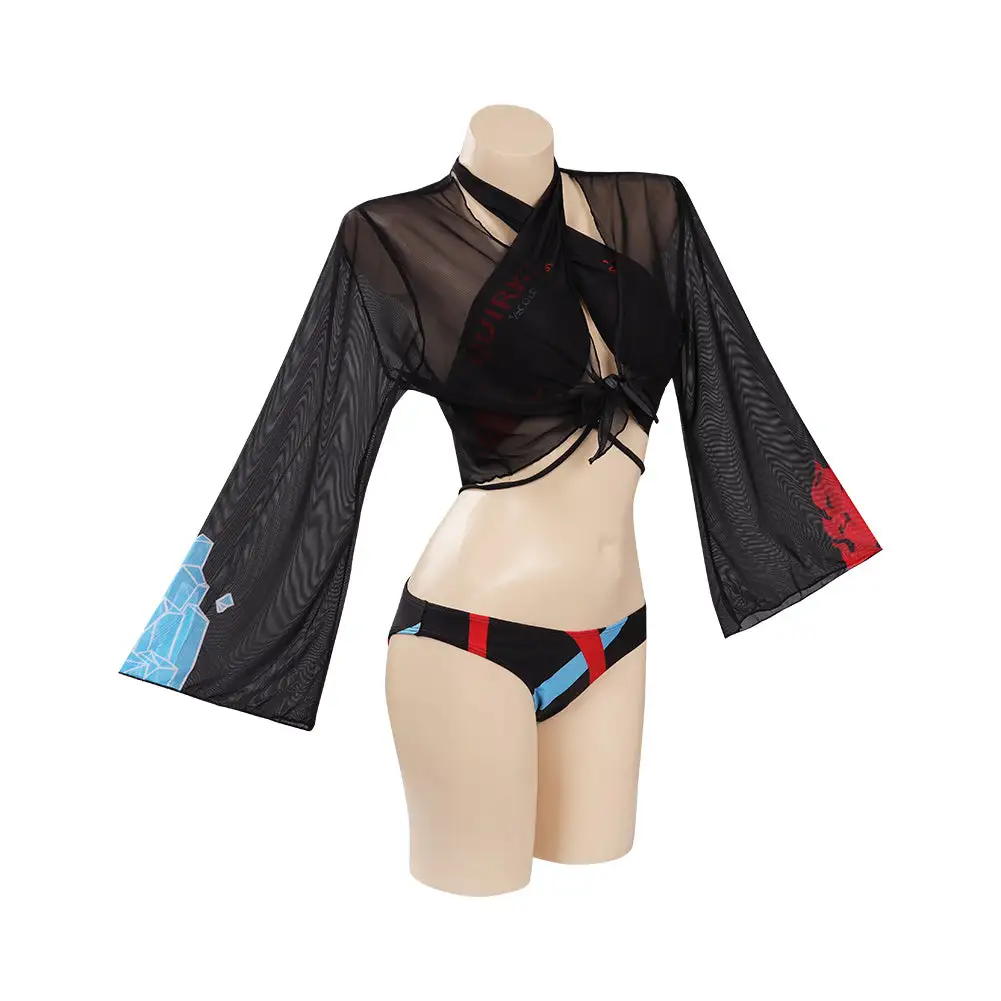 Fansholiday Todoroki Shoto Original Design Cosplay Bikini Top Shorts Cloak Swimsuit - Image 4